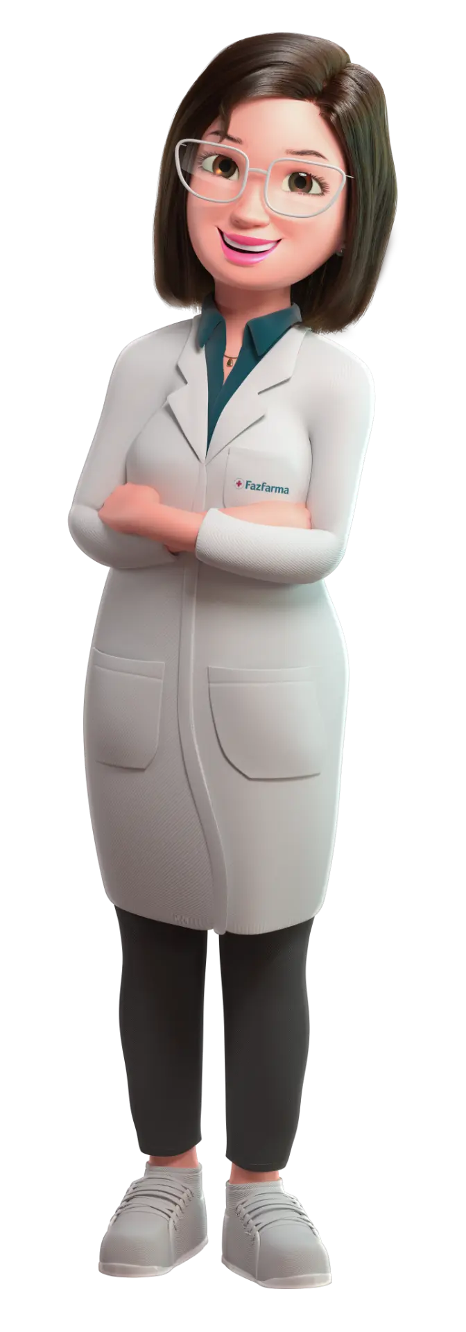 Farmacêutica Fazfarma de braços cruzados